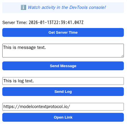 Screenshot of the Get Time MCP App user interface (upstream project screenshot at the pinned revision)